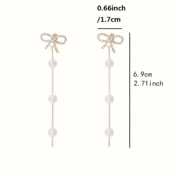 Elegant Vintage Bow Pearl Tassel Stud Earrings - Picture 5 of 9